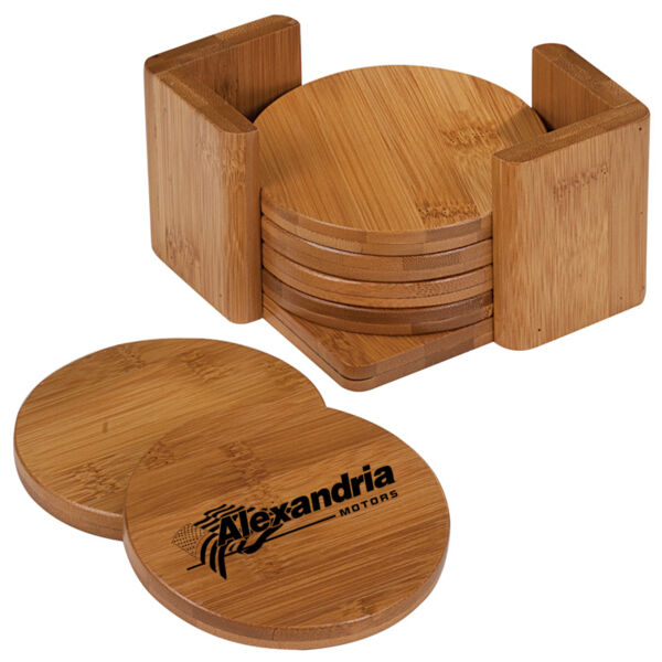 Alexandria Motors - Bamboo Round Coaster (6) and Holder Thumbnail